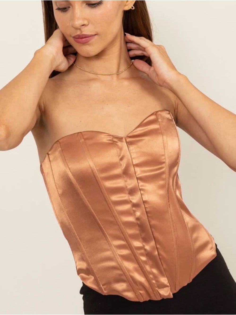 HYFVE Satin Bustier Corset Top Medium Copper Strapless Sweetheart